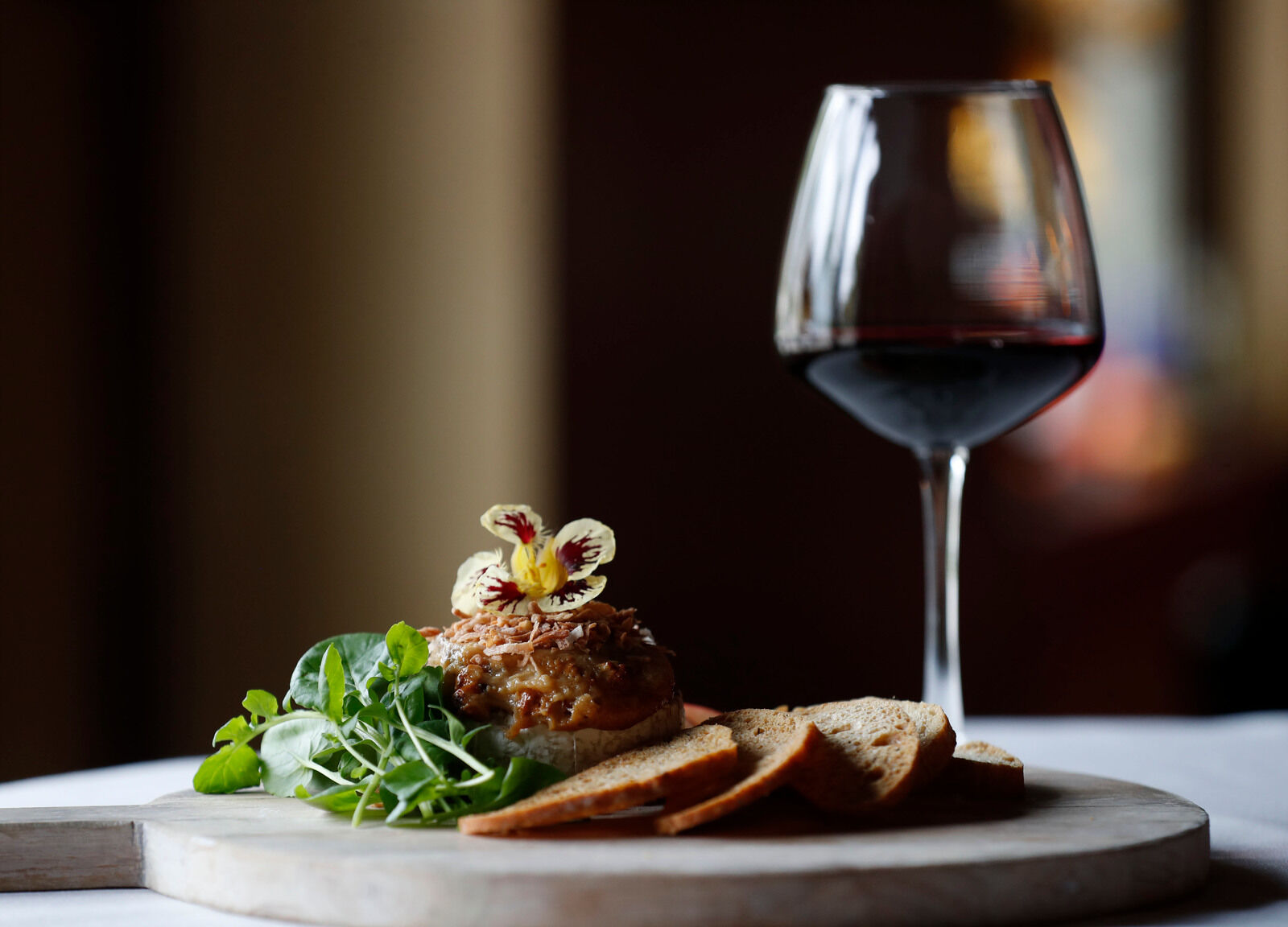 Baked brie German chocolate cake style at Six Friends Cabernet